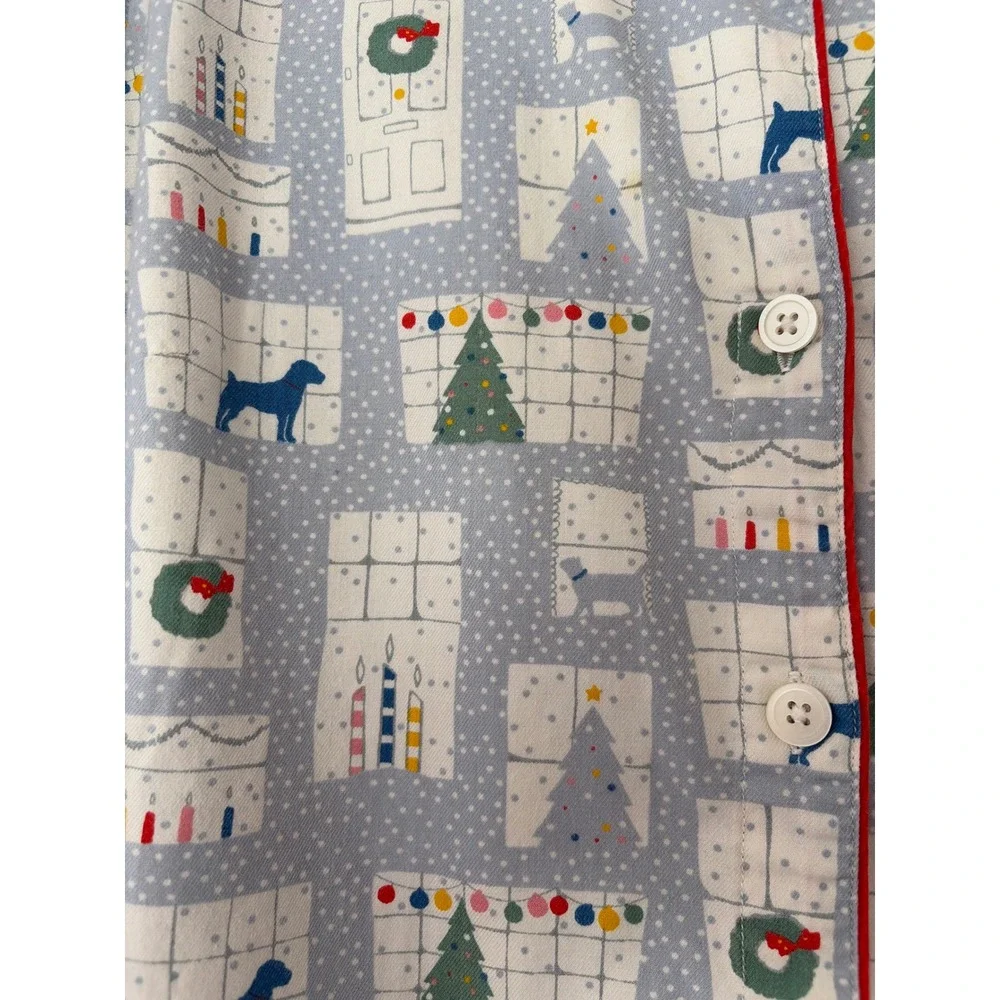 Boden Pajama Set Womens Small Blue Christmas Holiday Dogs Cotton Loungewear